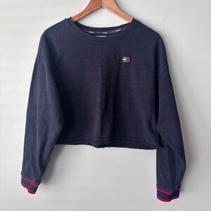 Oversized Cropped Sweatshirt Navy Blue Red Striped Sleeve L Tommy Hilfiger
